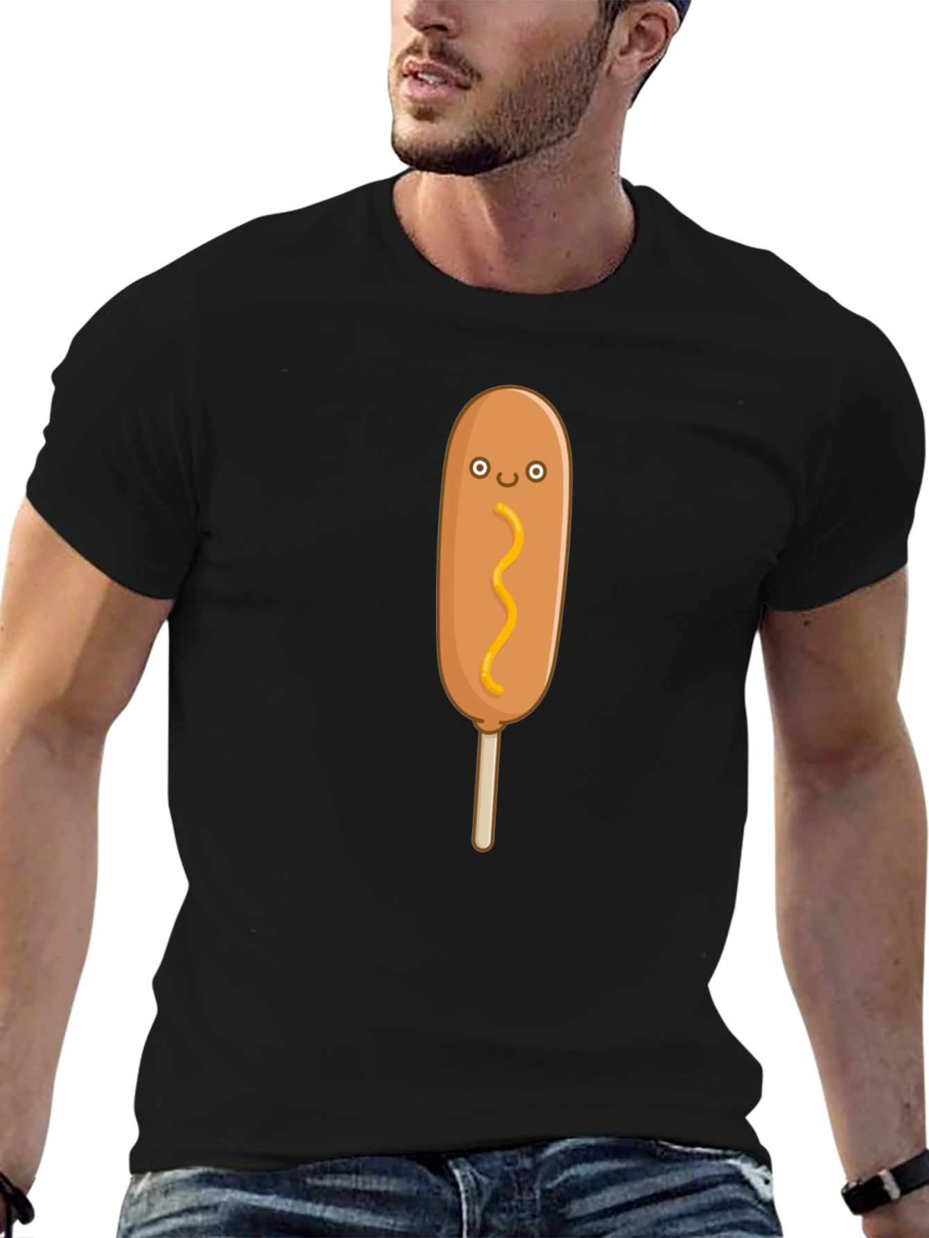 Funny Cartoon Corn Dog Graphic T-Shirt
