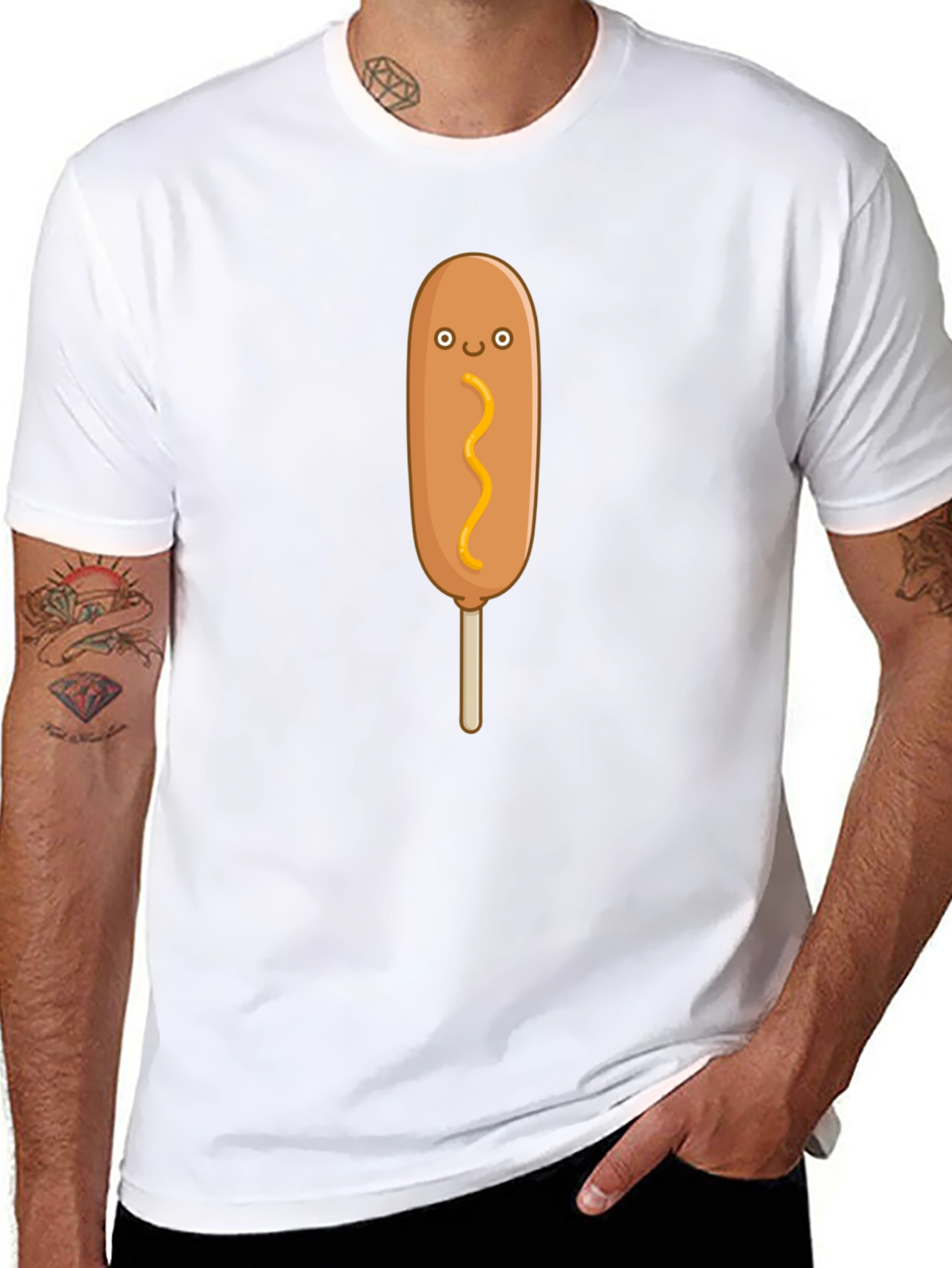 Funny Cartoon Corn Dog Graphic T-Shirt