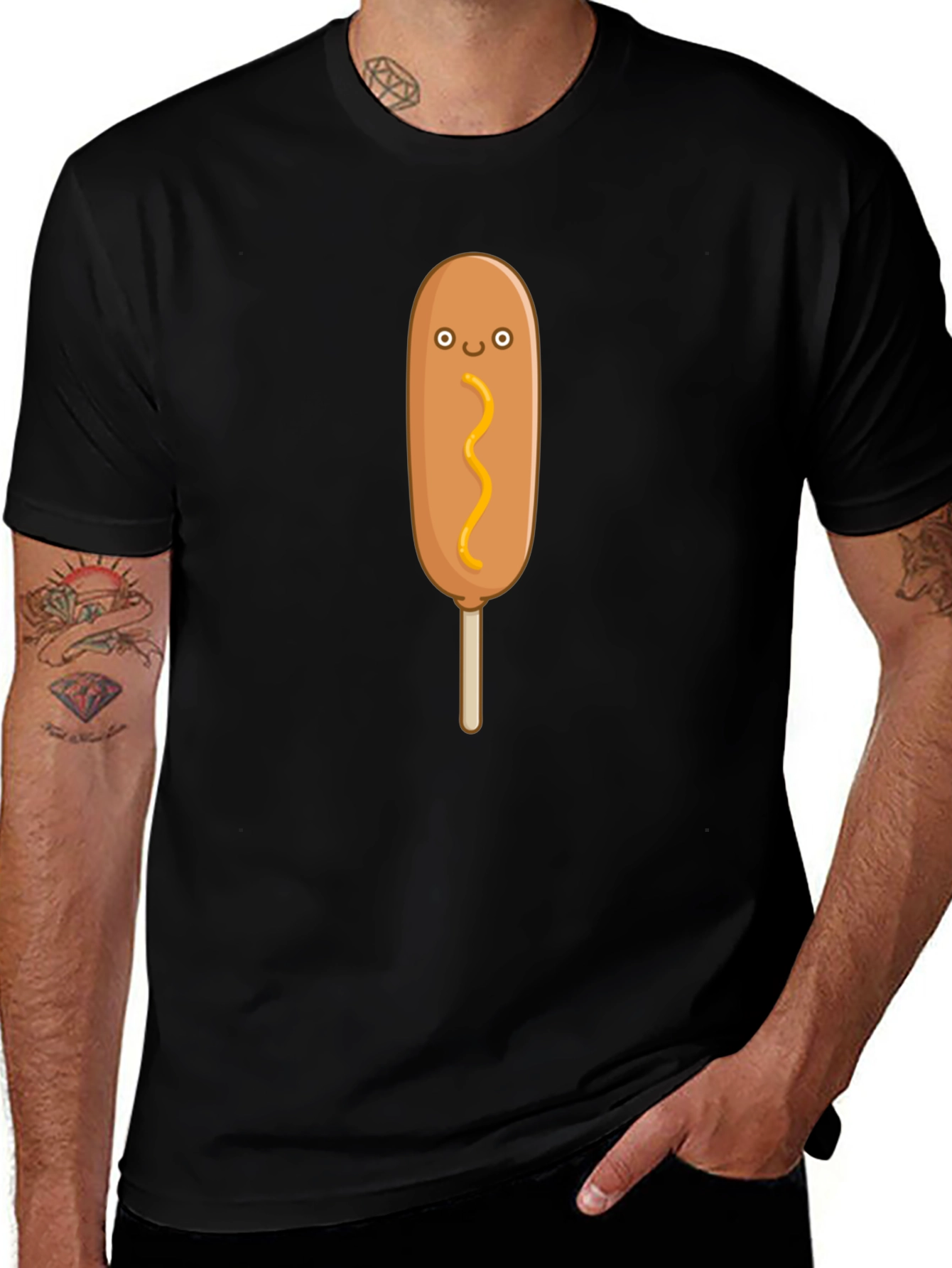 Funny Cartoon Corn Dog Graphic T-Shirt