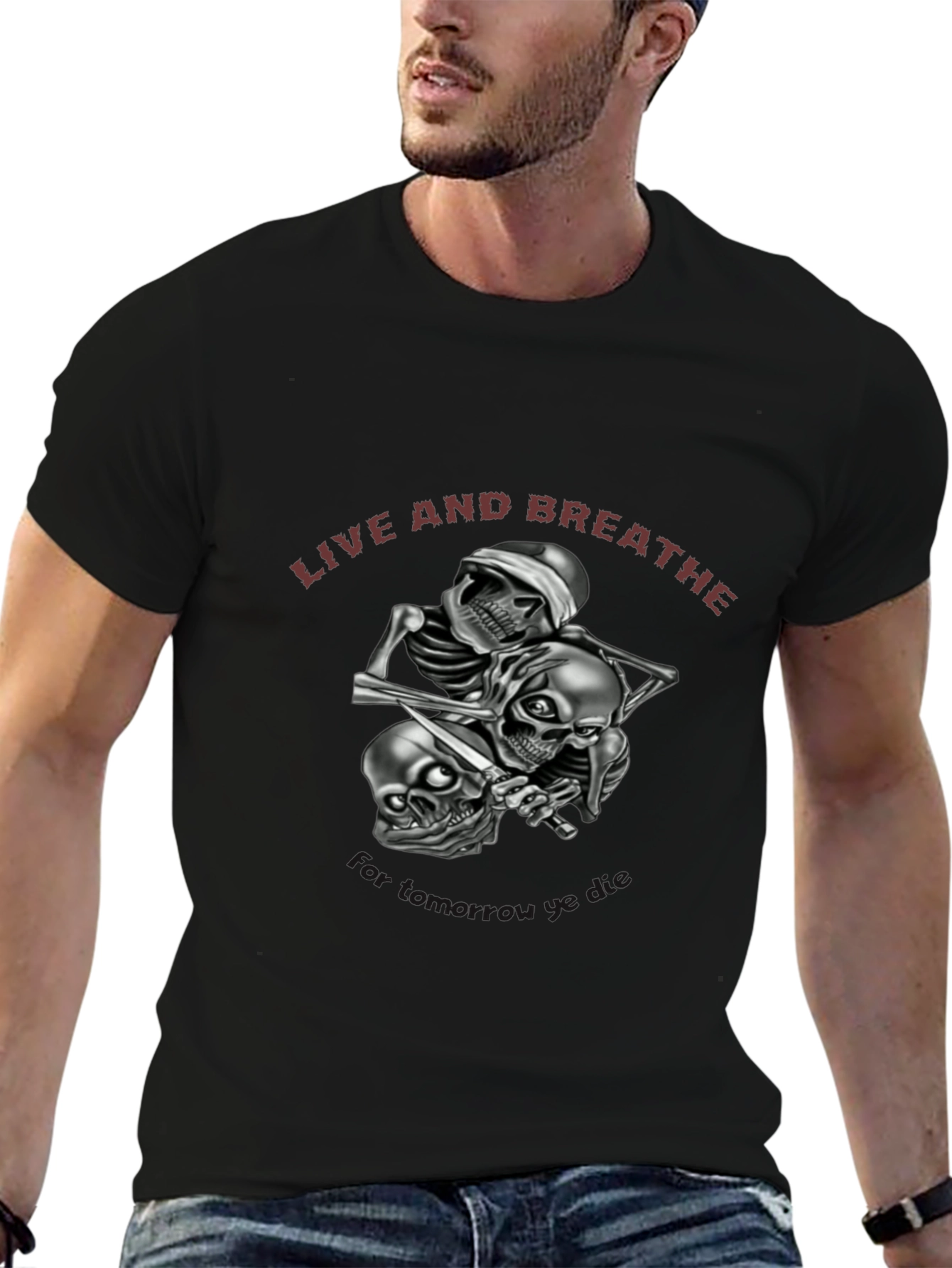 Live and Breathe Skull Graphic Tee - Black Cotton
