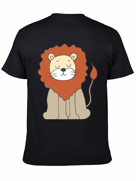 Cute Cartoon Lion Graphic Black T-Shirt