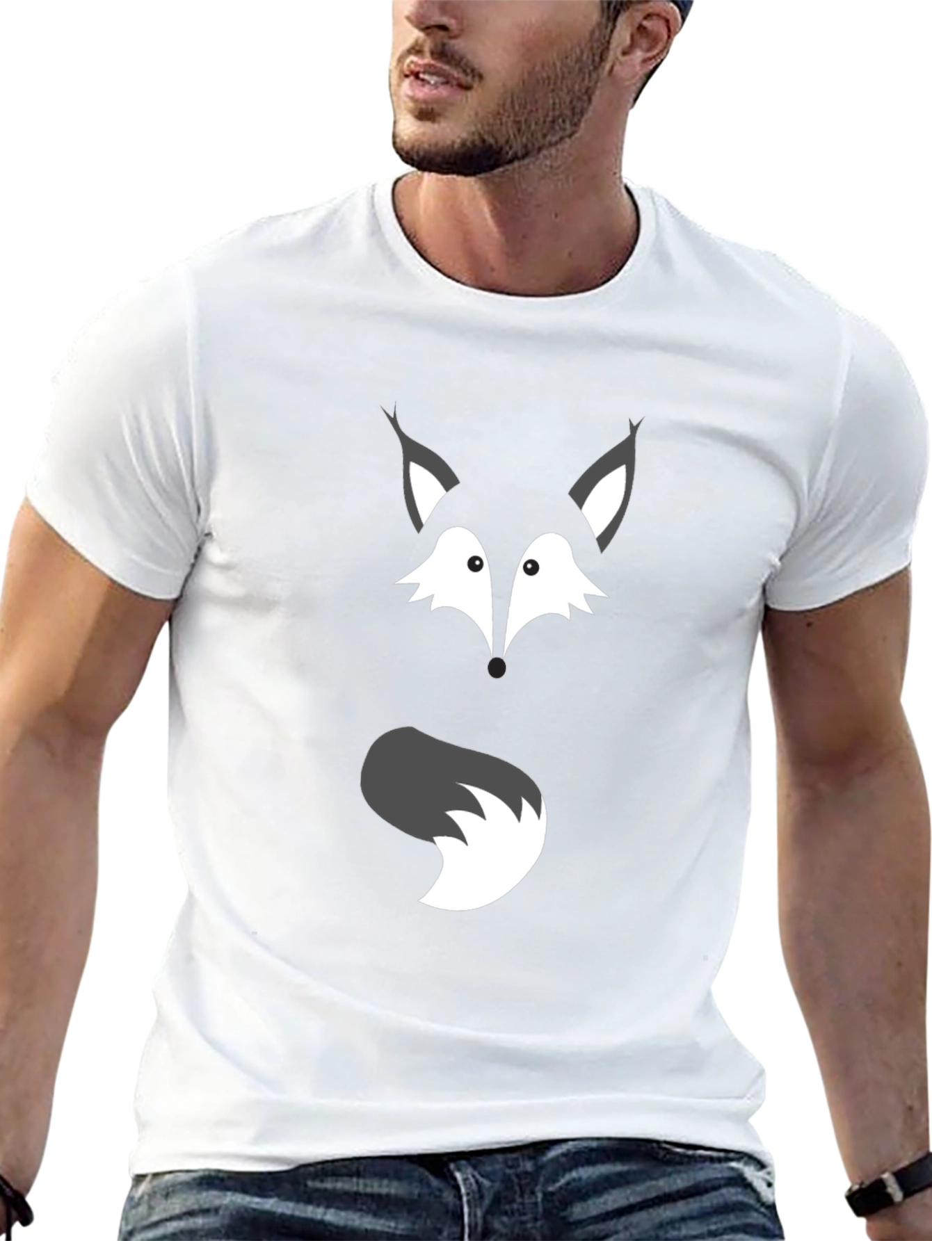 Fox Face & Tail Graphic Black T-Shirt