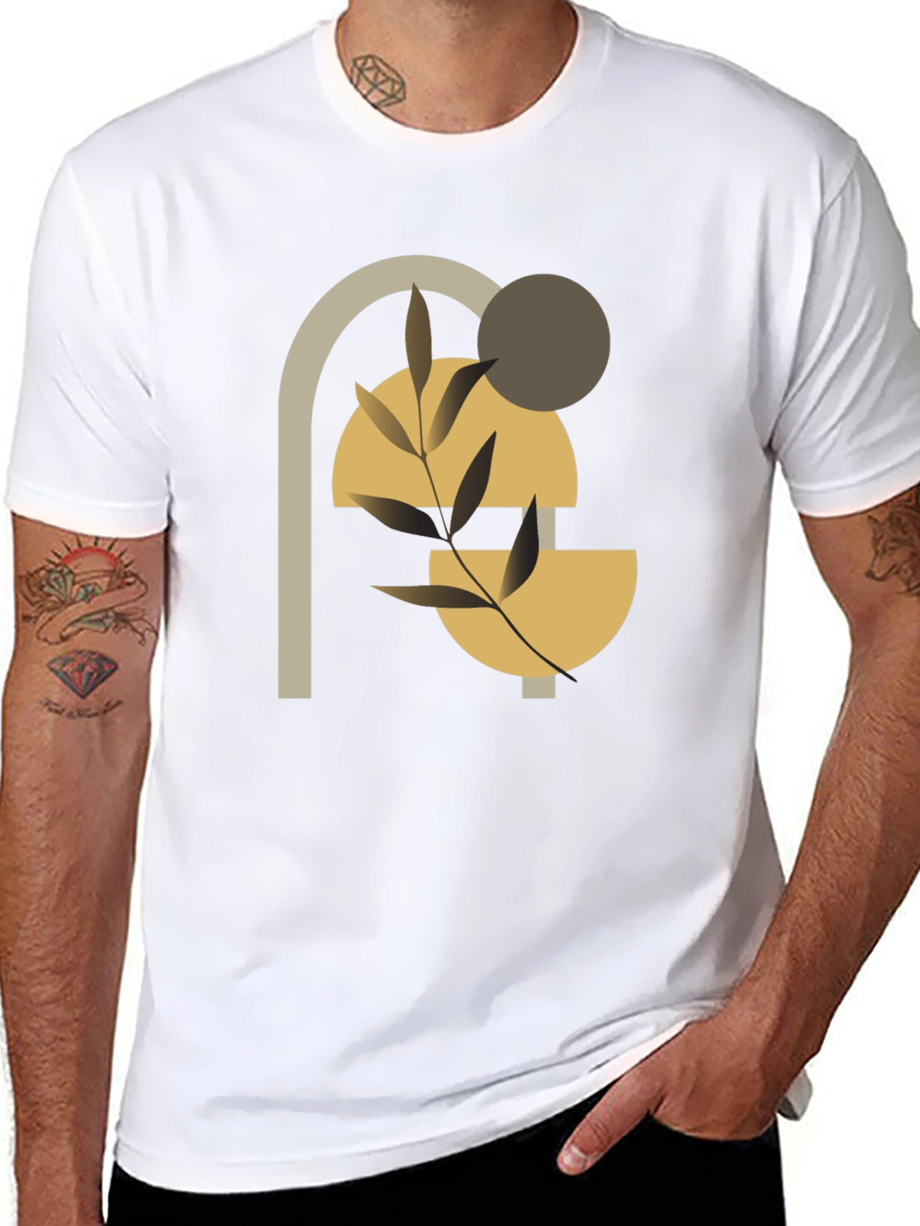 Abstract Geometric Plant Black T-Shirt