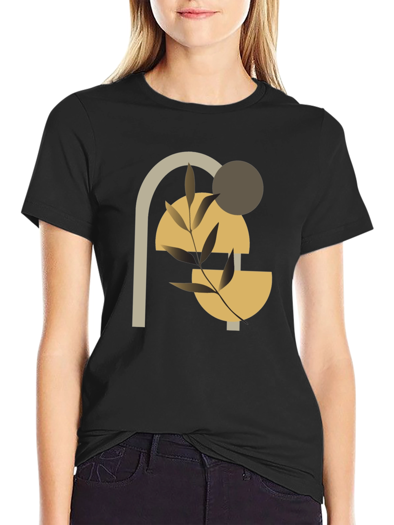 Abstract Geometric Plant Black T-Shirt