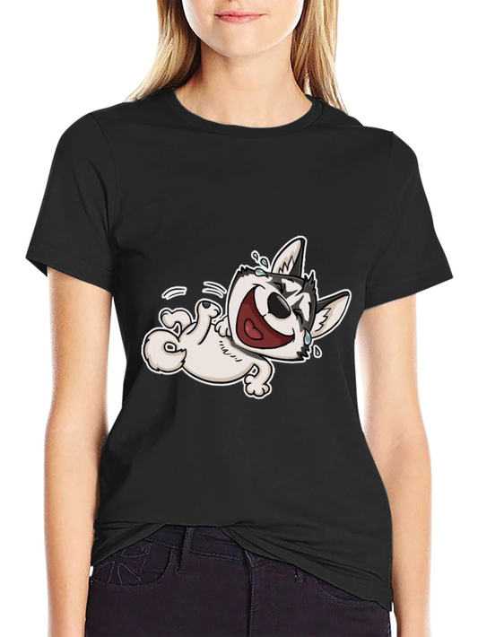 Laughing Husky T-Shirt - Black Cotton Tee