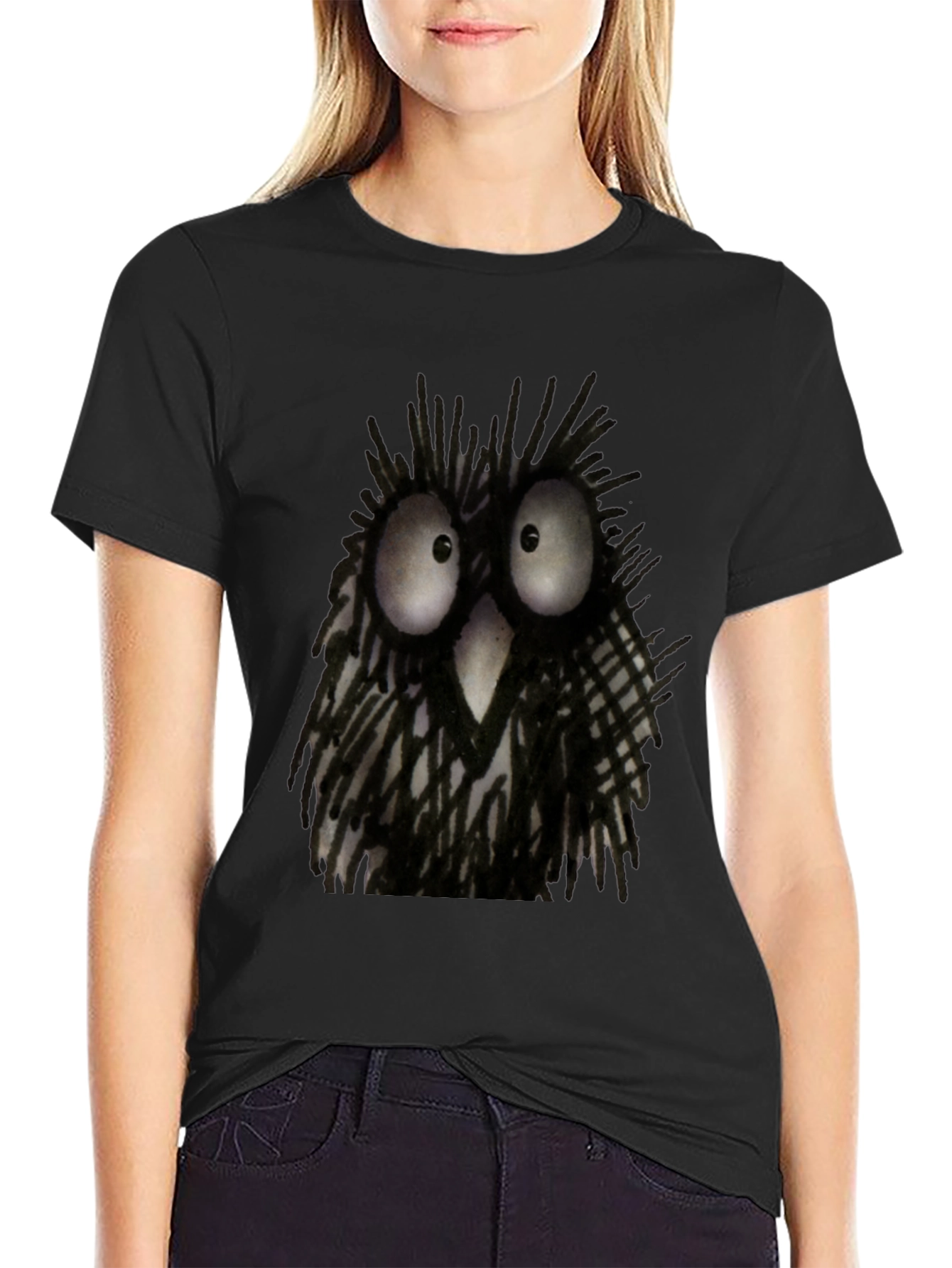 Whimsical Owl Graphic Tee - Black Unisex T-Shirt