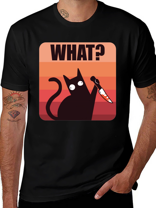 Funny Cat With Knife Mens T-Shirt