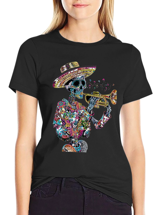 Day of the Dead Skeleton Trumpet T-Shirt