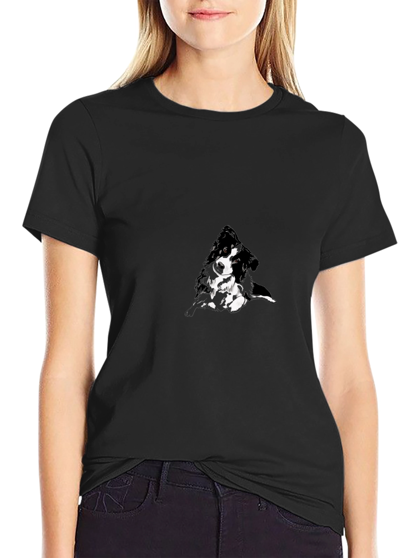 Black T-Shirt with Abstract Dog Design