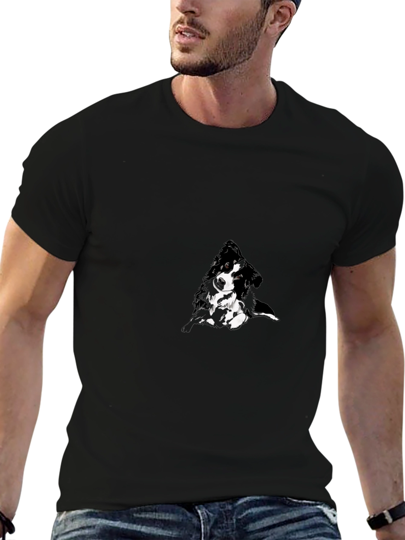 Black T-Shirt with Abstract Dog Design