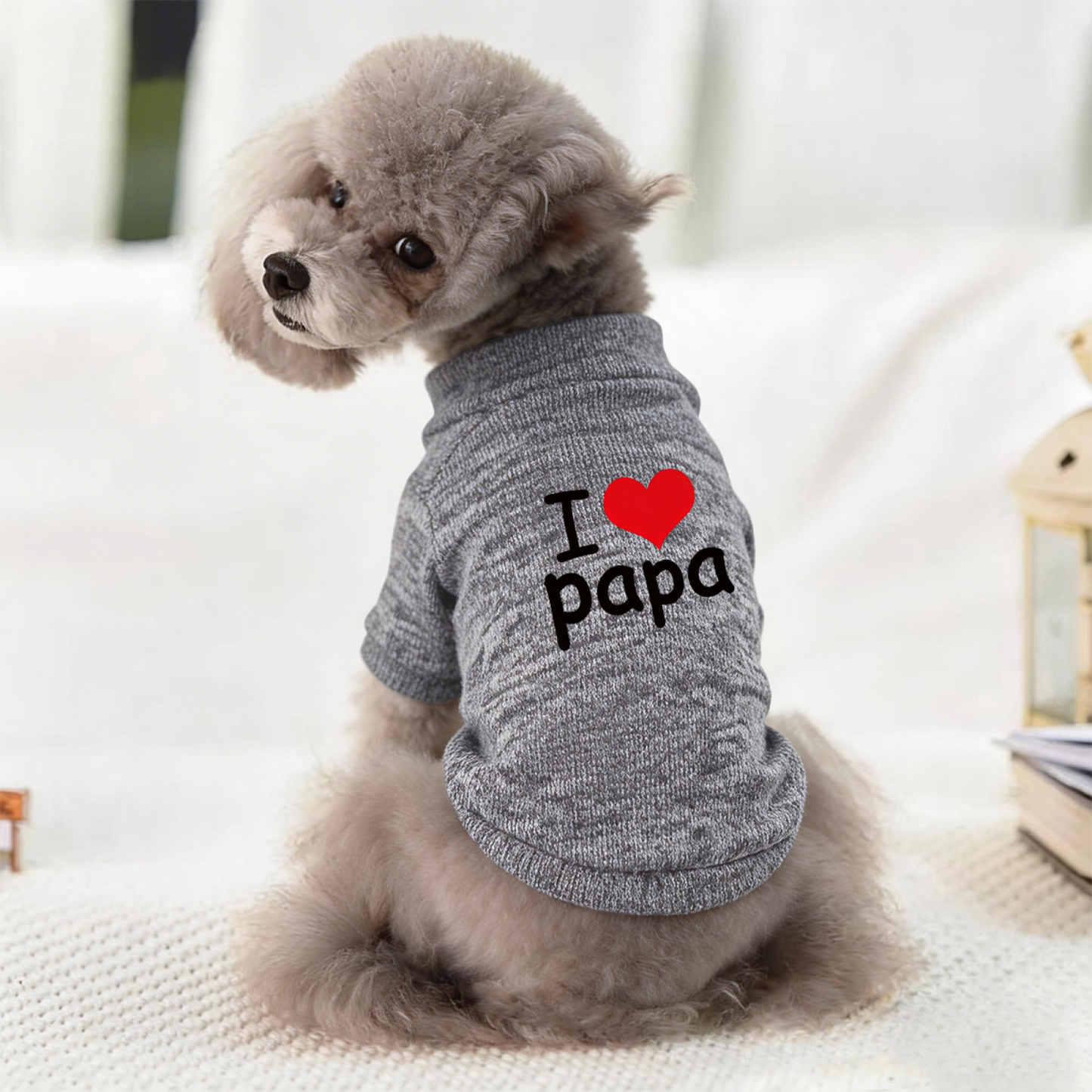I Love Papa Gray Soft Comfy Pet Daily Sweater Cardigan