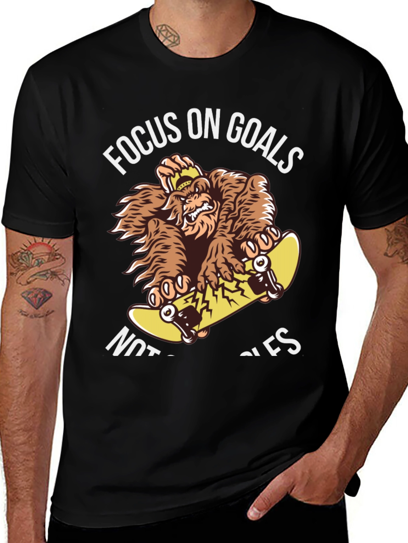 Focus on Goals Skateboard Gorilla Graphic T-Shirt