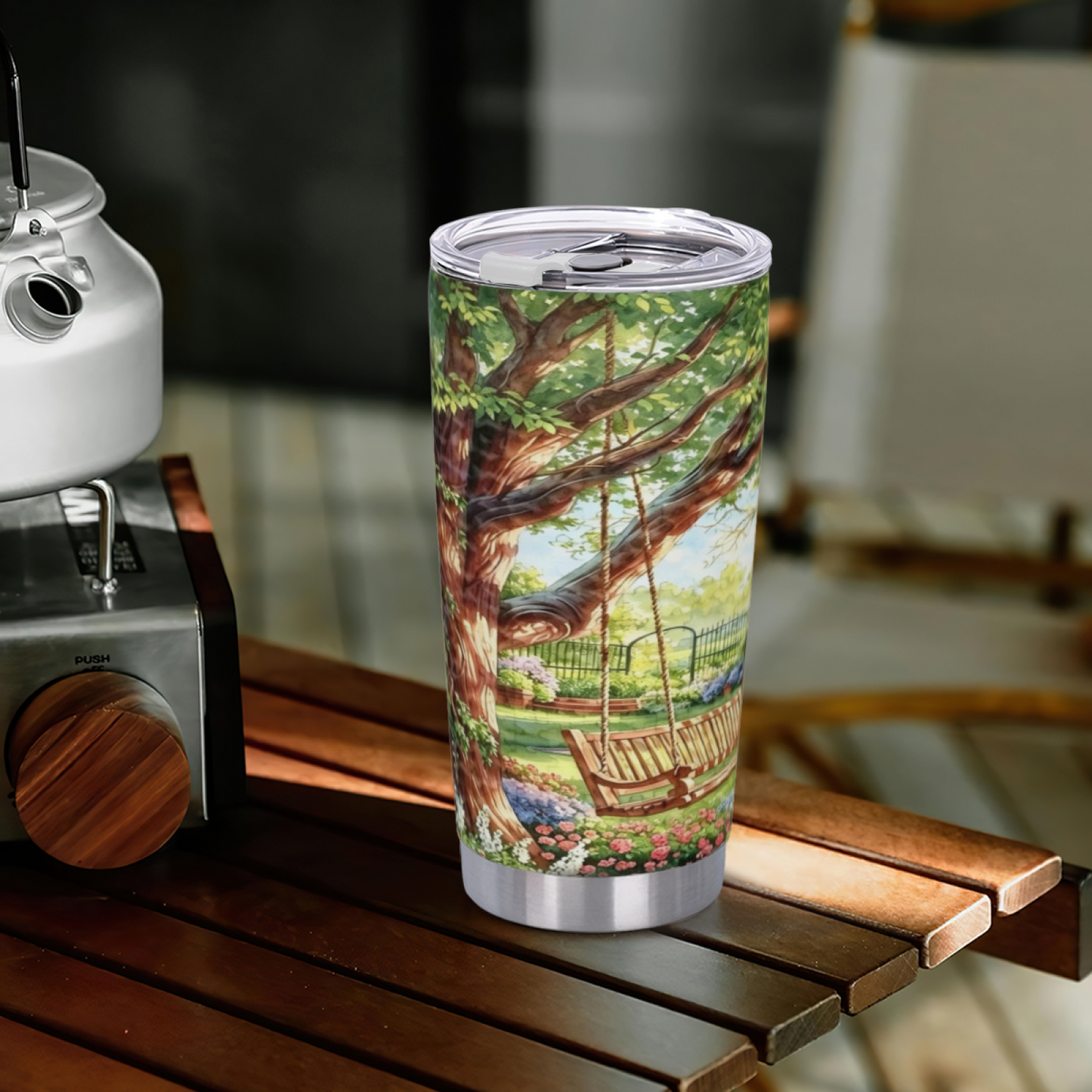 Serene Summer Garden Tree Swing Cozy Nature Tumbler