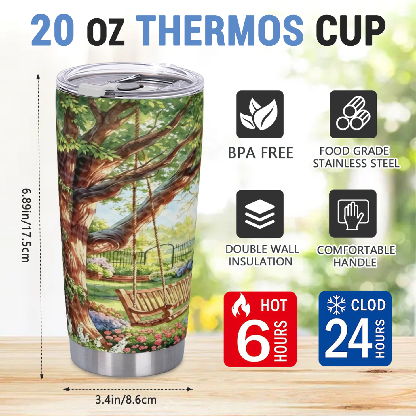 Serene Summer Garden Tree Swing Cozy Nature Tumbler