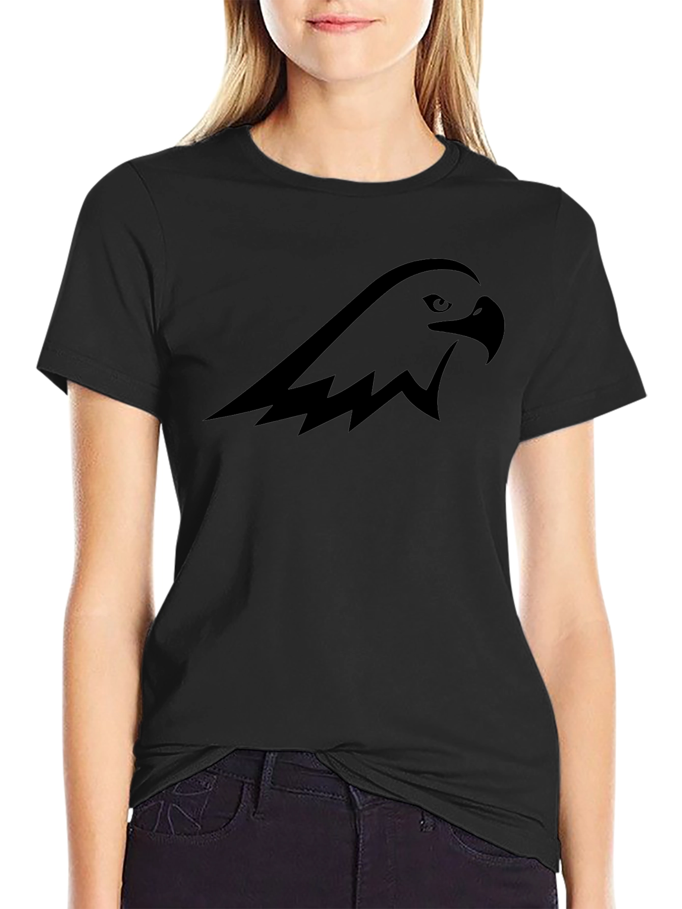 Black Graphic Tee - Eagle Head Design