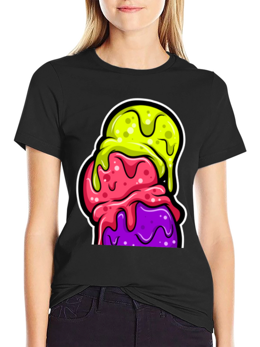 Funky Ice Cream Graphic Tee - Black Cotton T-Shirt