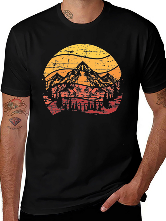 Vintage Mountainscape Graphic Tee - Black