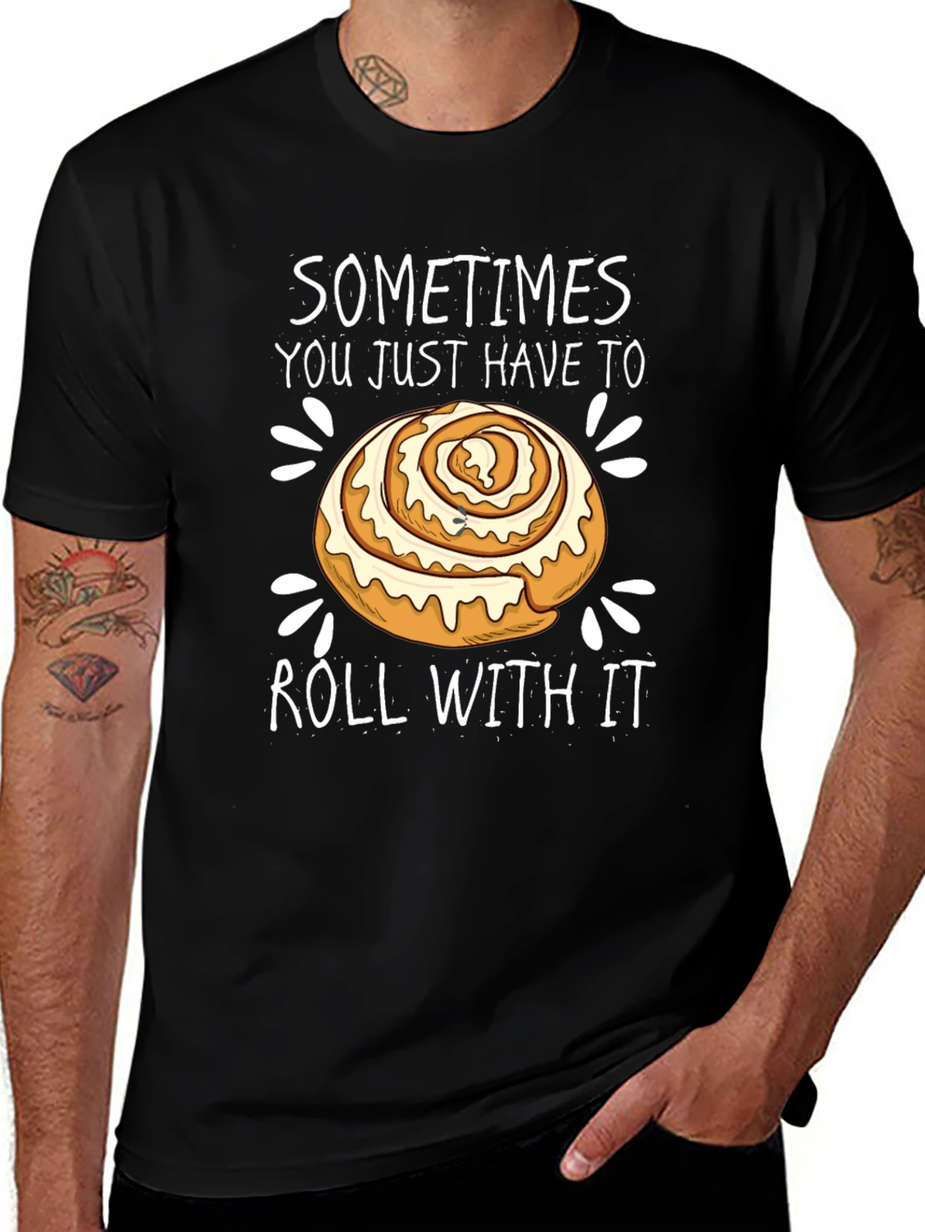 Funny Cinnamon Roll T-Shirt - Roll With It!
