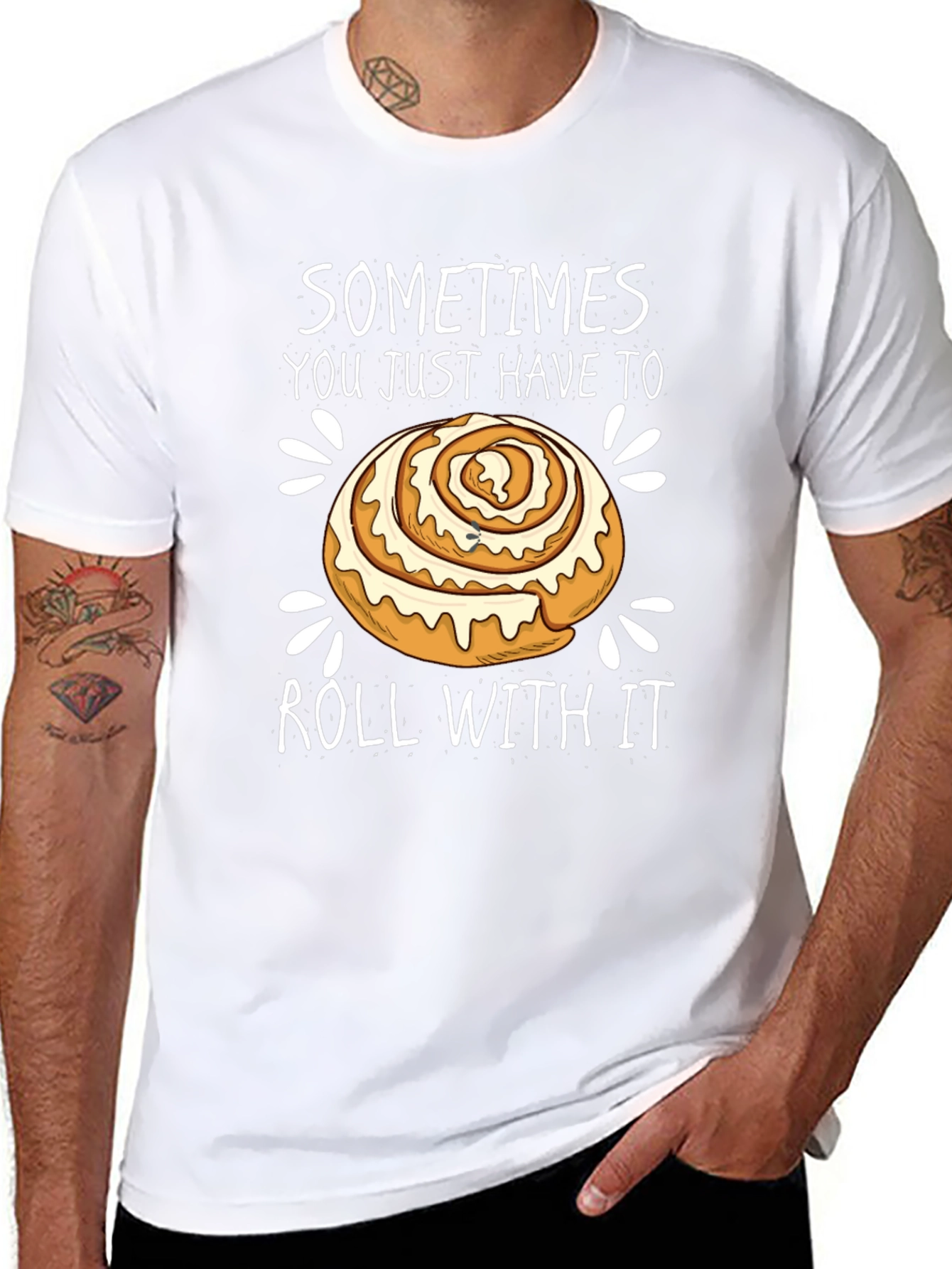 Funny Cinnamon Roll T-Shirt - Roll With It!