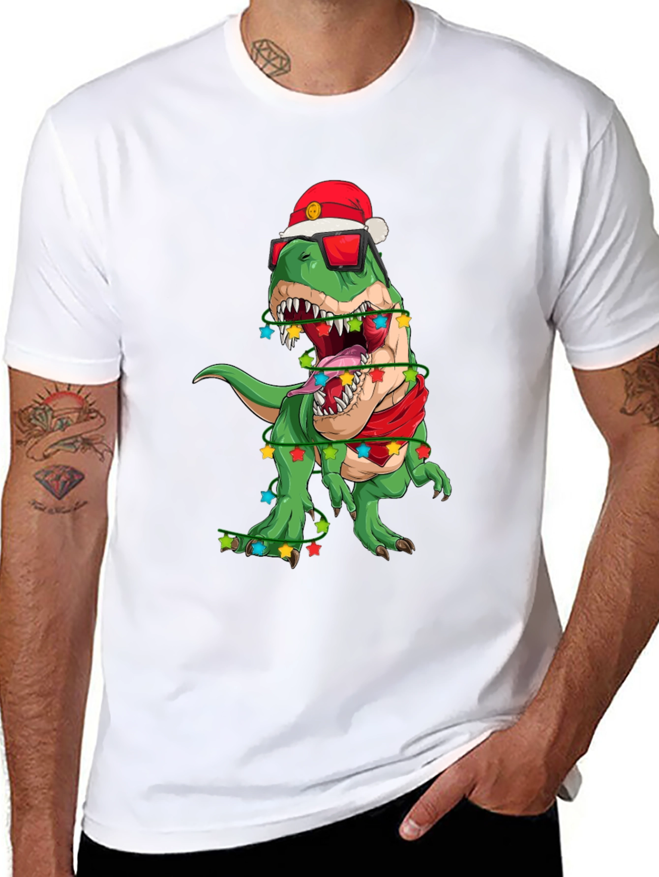 Festive Dinosaur T-Shirt: Holiday T-Rex in Santa Hat