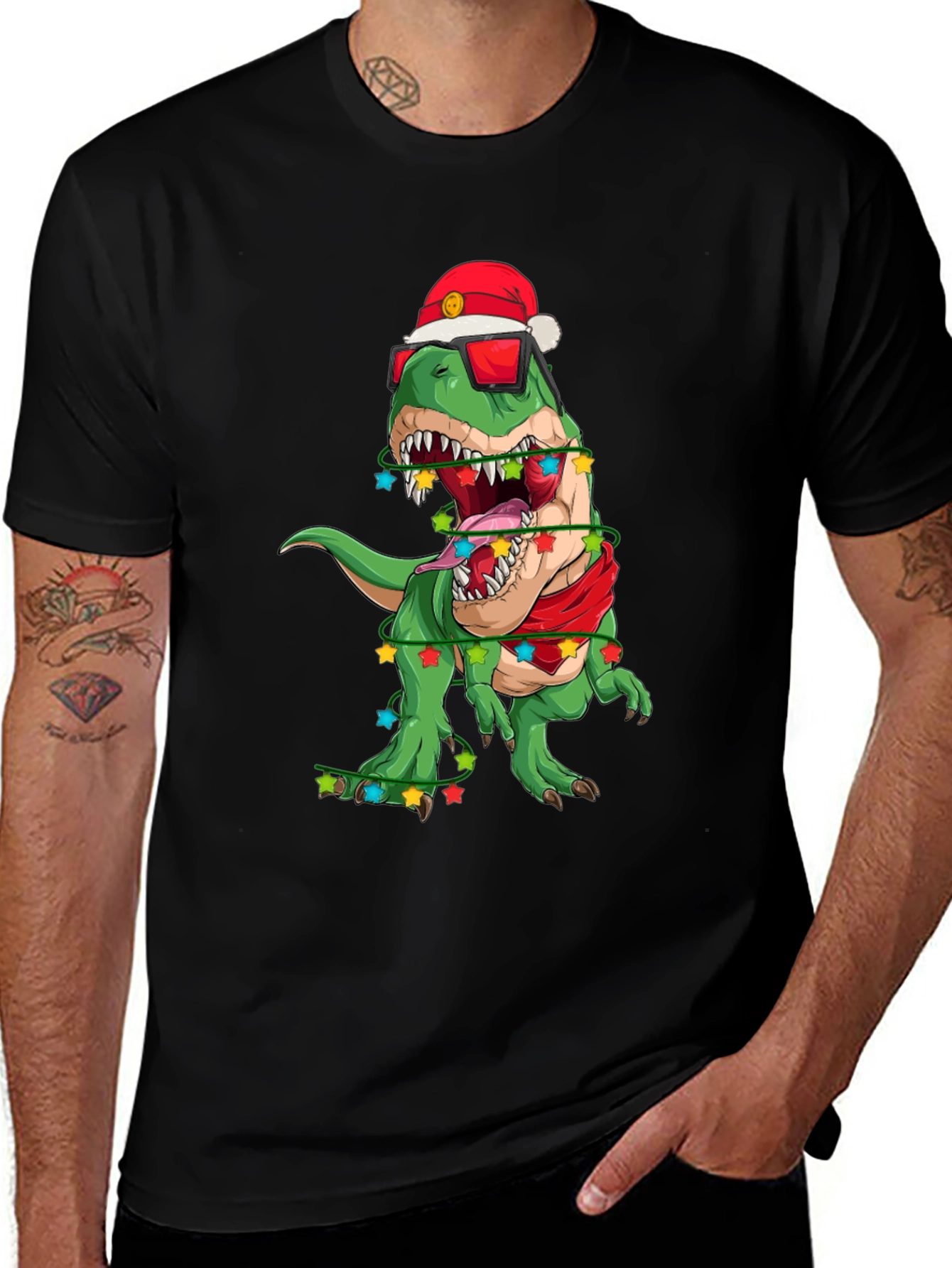 Festive Dinosaur T-Shirt: Holiday T-Rex in Santa Hat