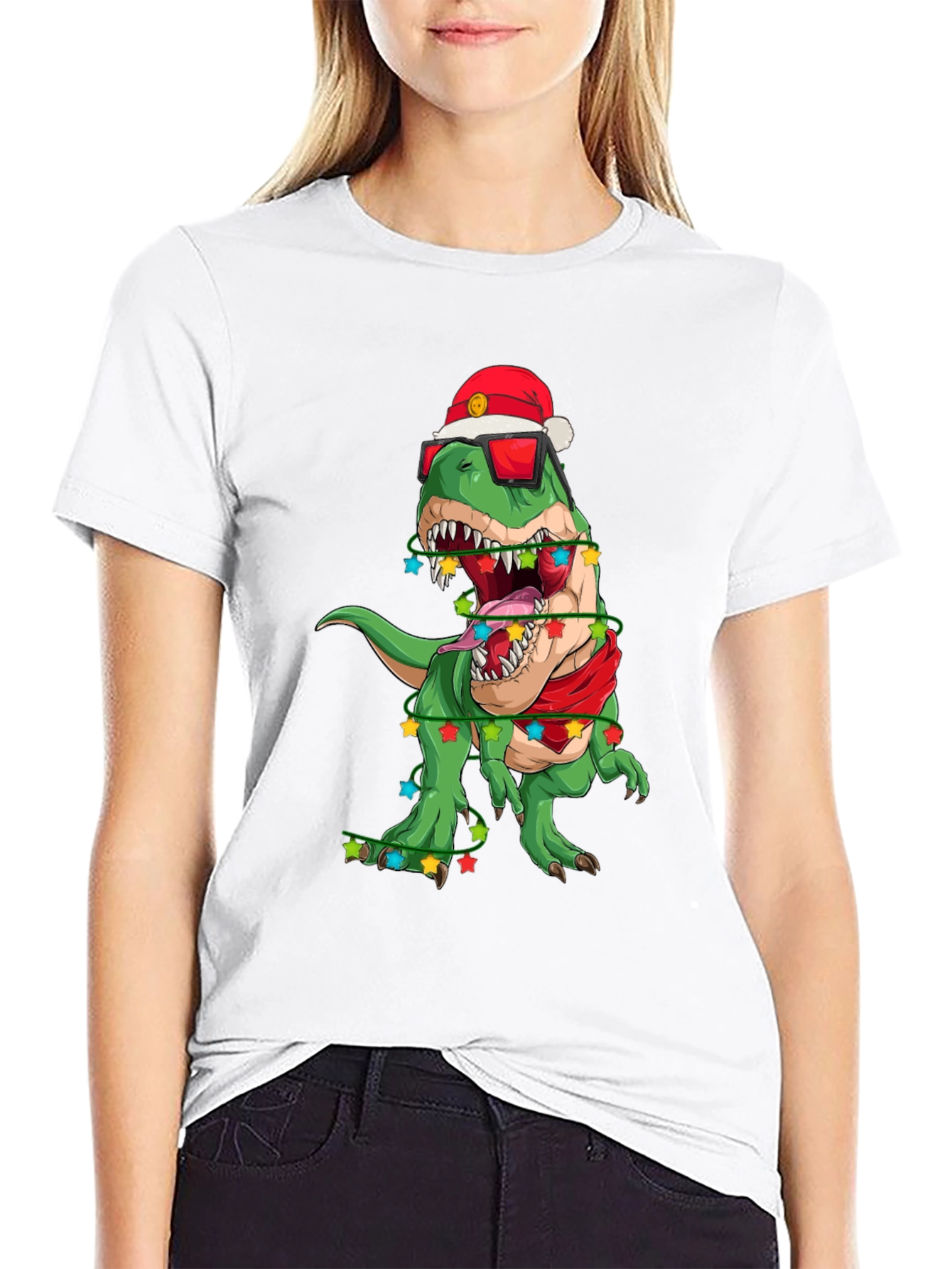 Festive Dinosaur T-Shirt: Holiday T-Rex in Santa Hat