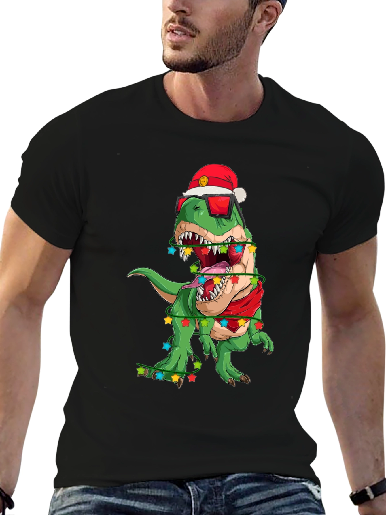 Festive Dinosaur T-Shirt: Holiday T-Rex in Santa Hat