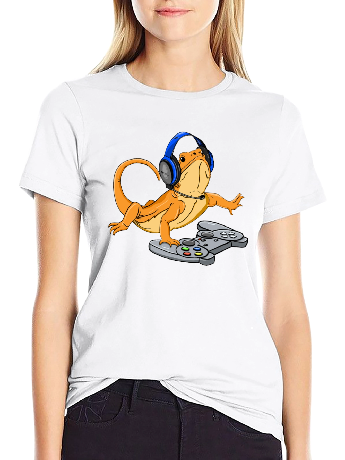 Gamer Lizard T-Shirt - Bearded Dragon with Headset