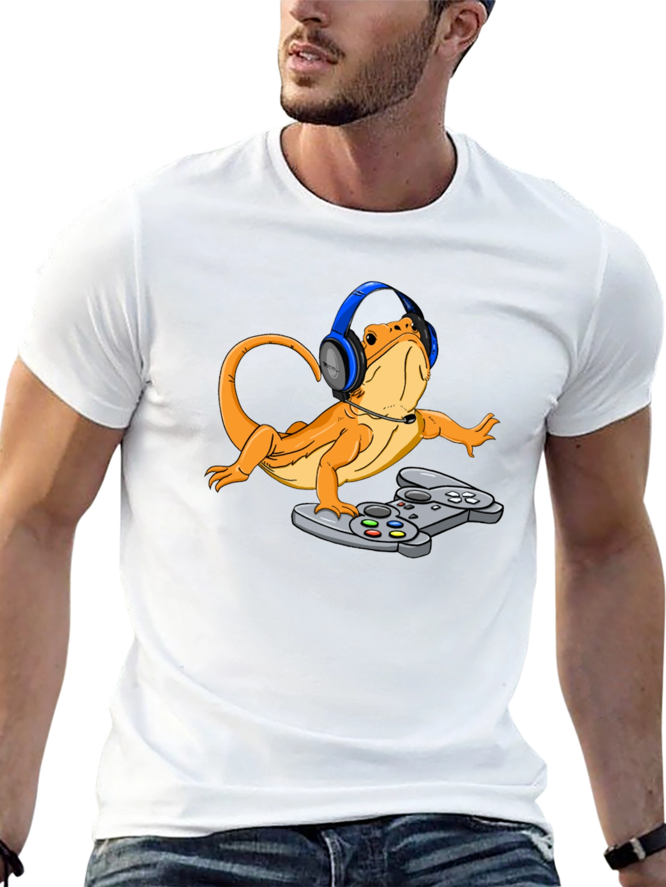 Gamer Lizard T-Shirt - Bearded Dragon with Headset