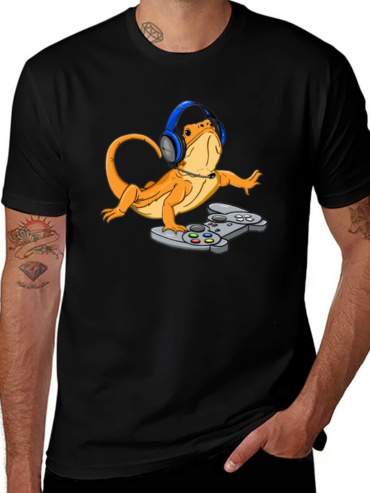 Gamer Lizard T-Shirt - Bearded Dragon with Headset