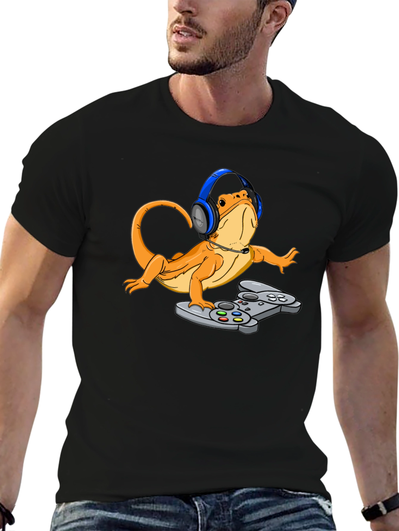 Gamer Lizard T-Shirt - Bearded Dragon with Headset