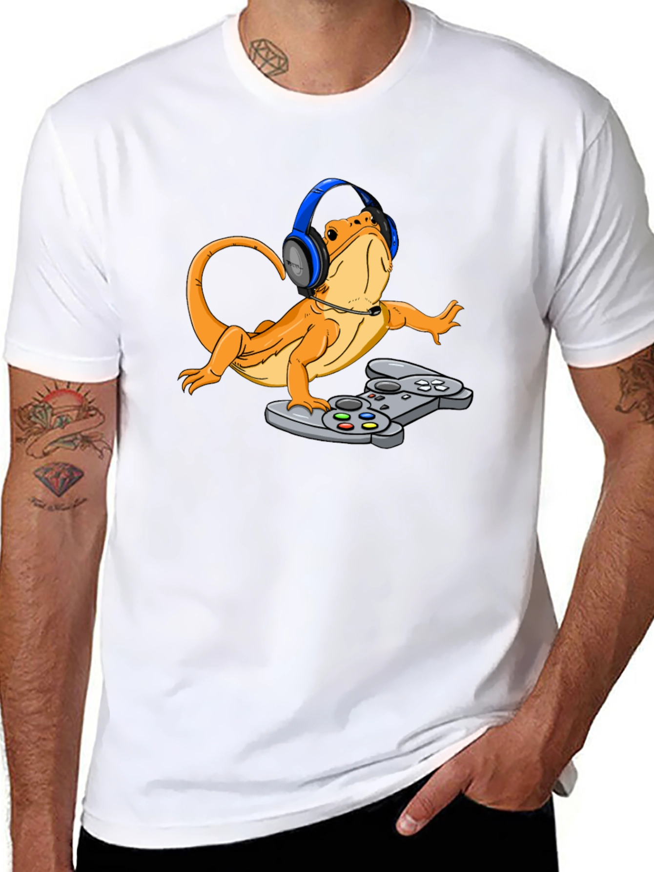 Gamer Lizard T-Shirt - Bearded Dragon with Headset