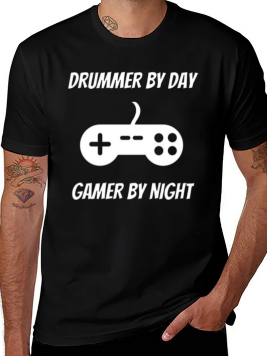 Drummer by Day Gamer by Night Black T-Shirt