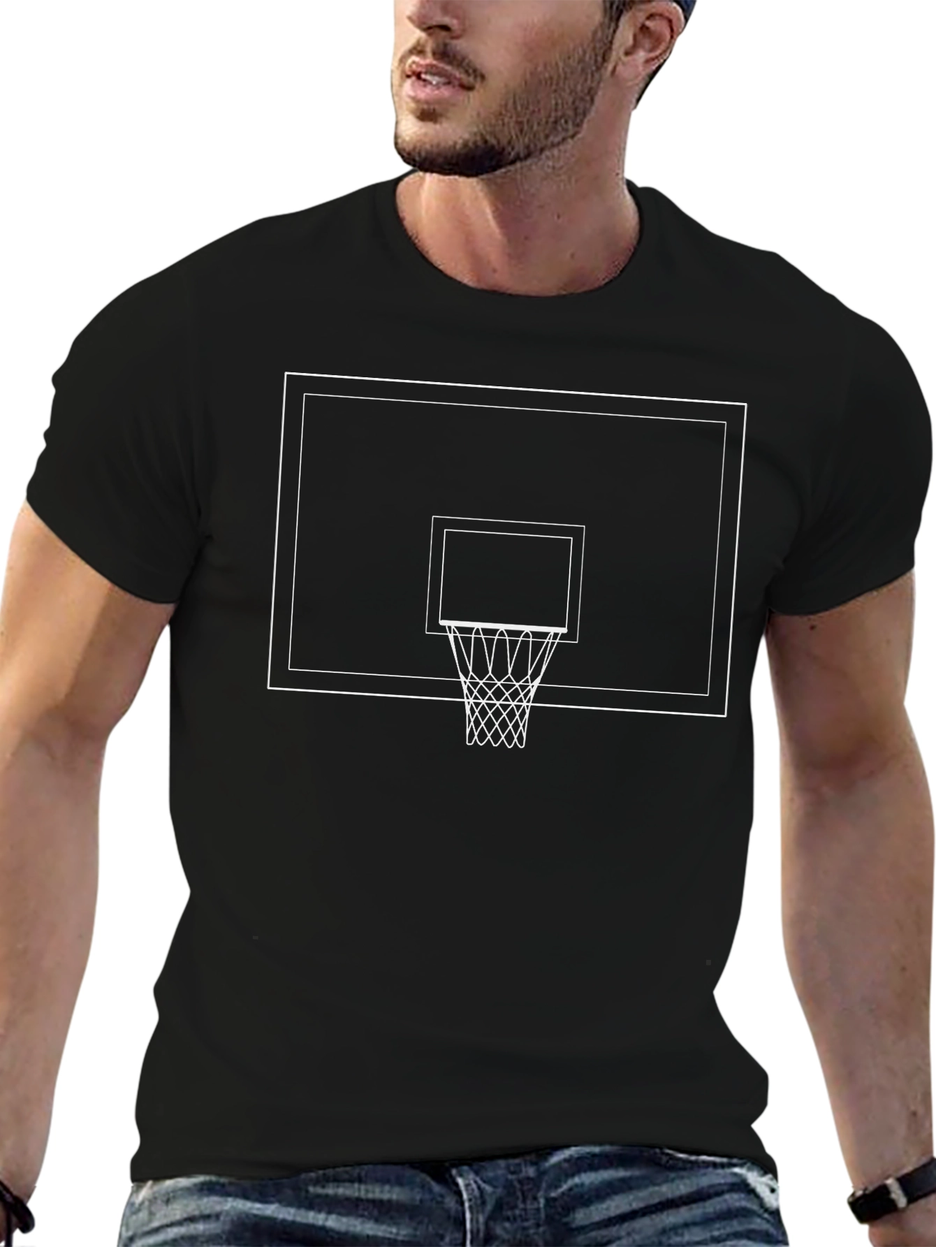 Basketball Hoop Graphic Tee - Black Cotton T-Shirt