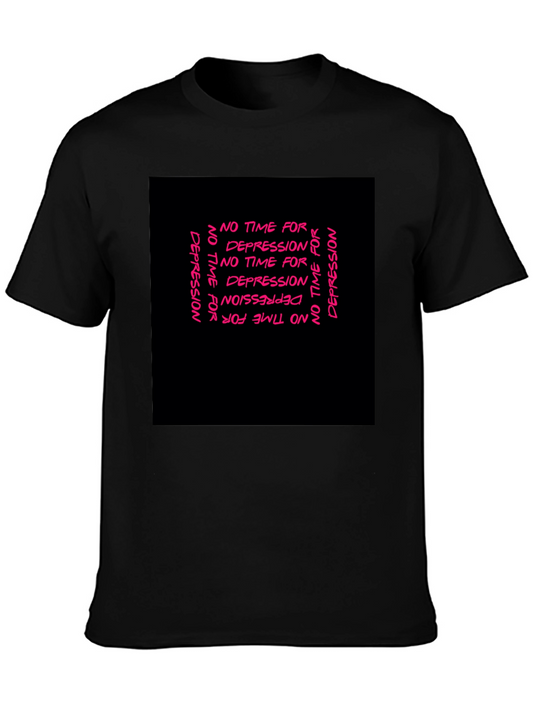 Edgy No Time For Depression Black Graphic T-Shirt