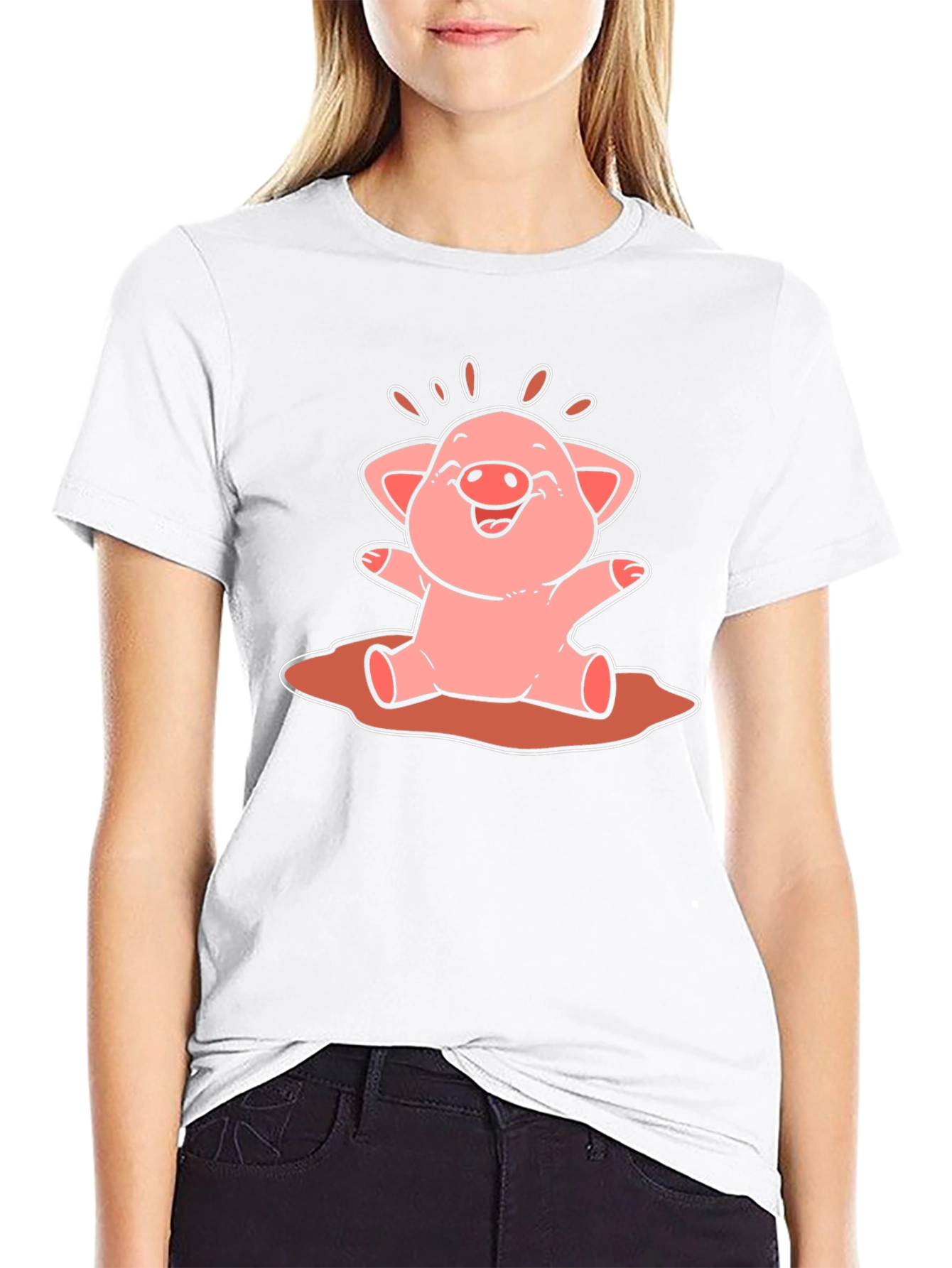 Cute Pig Cartoon Graphic Tee - Unisex Black T-Shirt