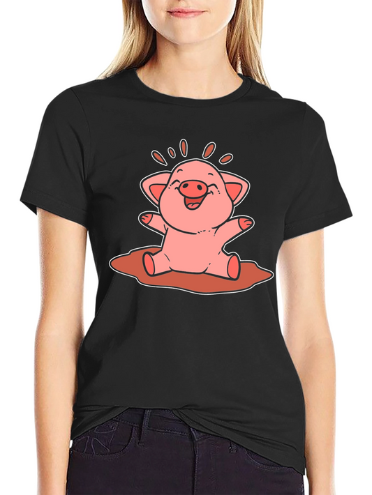 Cute Pig Cartoon Graphic Tee - Unisex Black T-Shirt