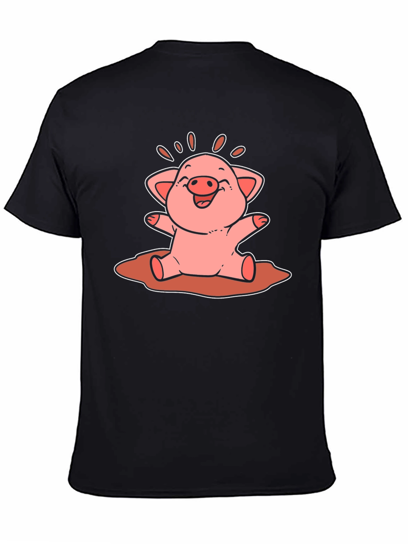 Cute Pig Cartoon Graphic Tee - Unisex Black T-Shirt