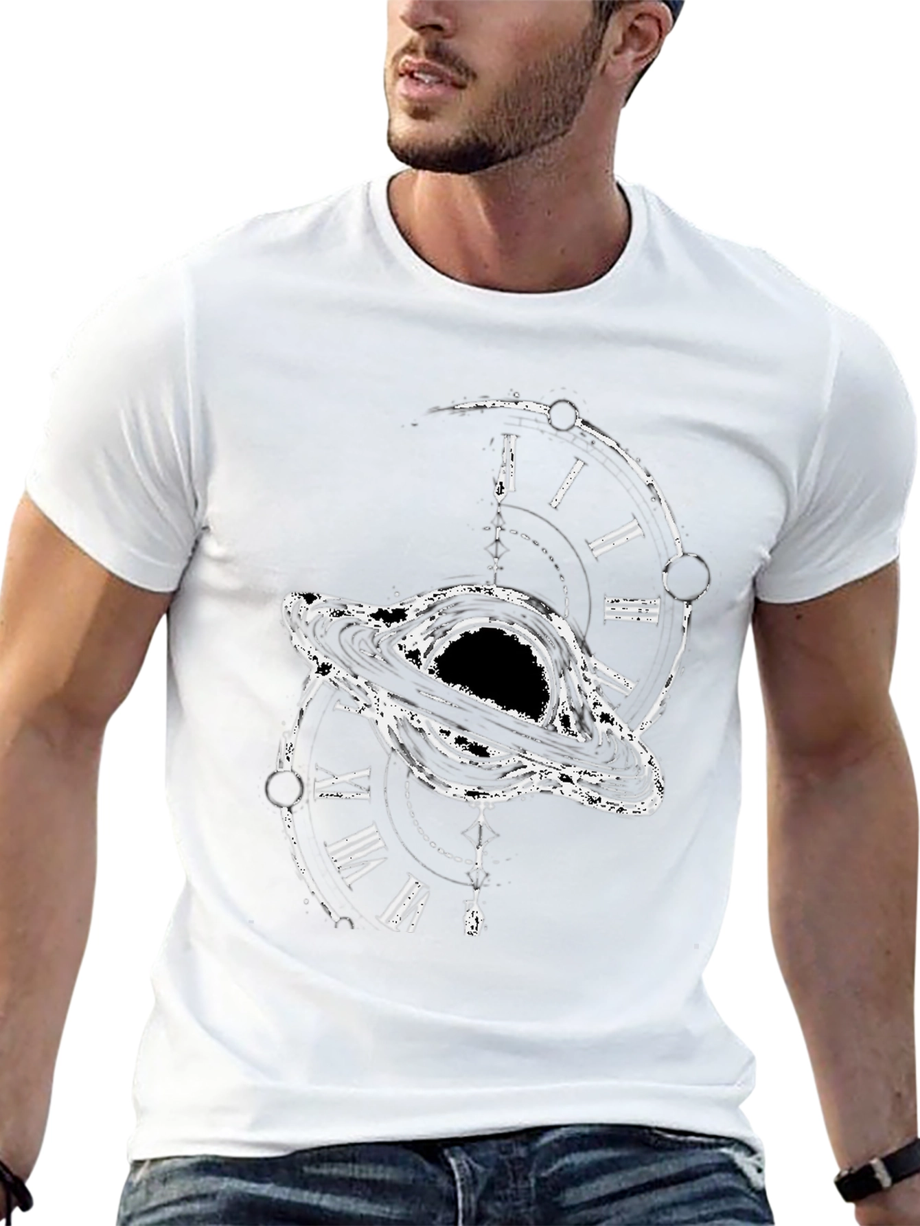 Black Hole Time Clock Graphic Tee - Modern Style
