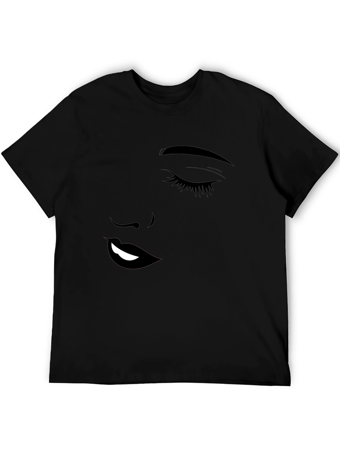 Stylish Black Graphic Tee - Woman Face Design