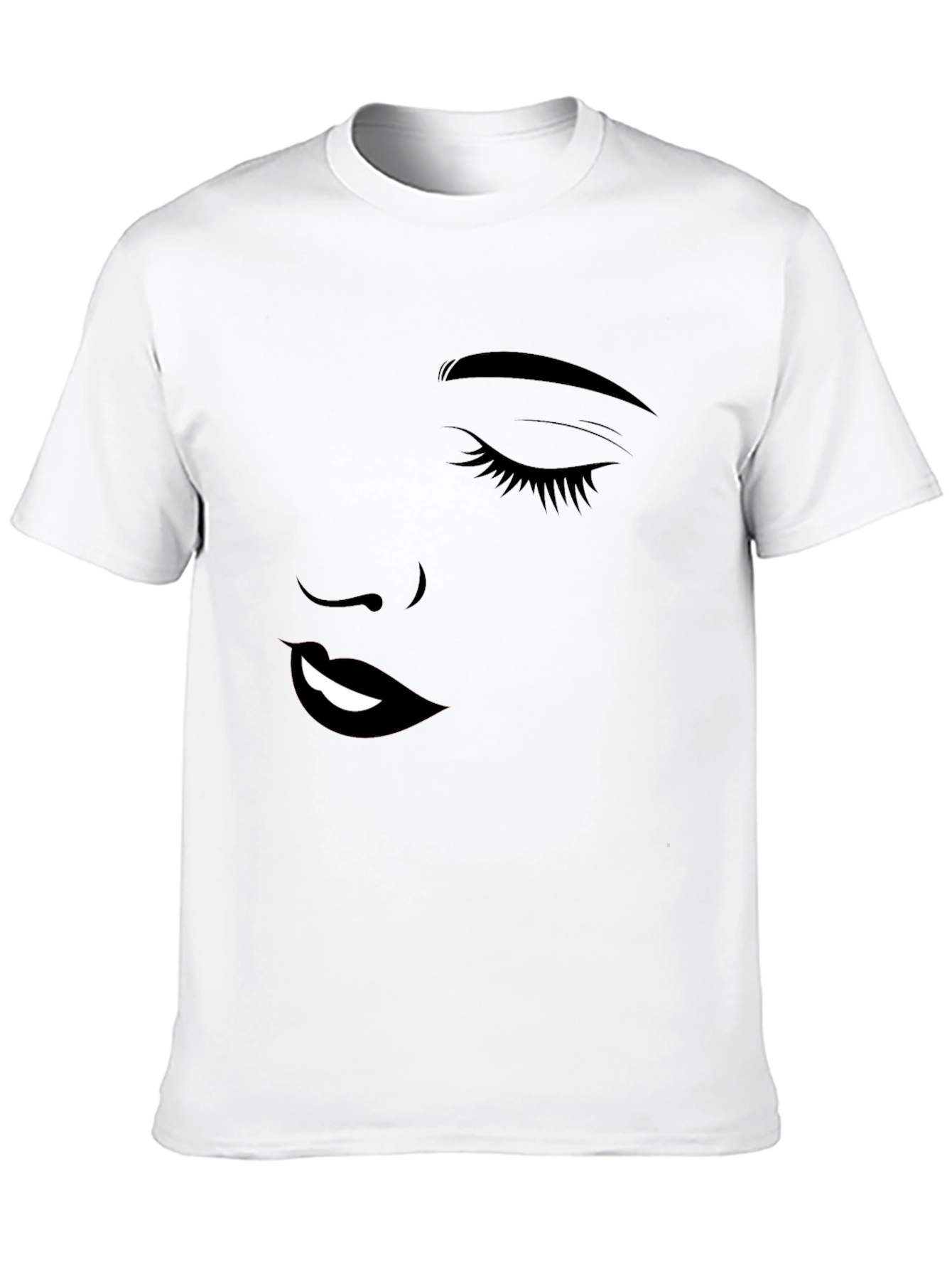 Stylish Black Graphic Tee - Woman Face Design