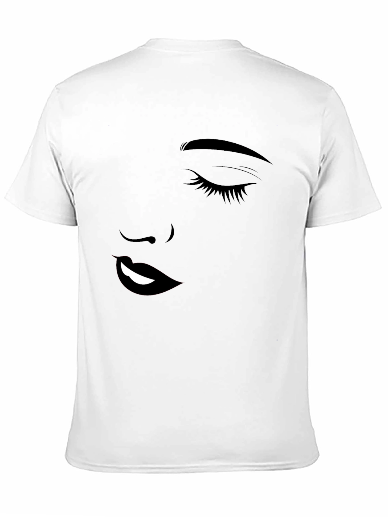 Stylish Black Graphic Tee - Woman Face Design