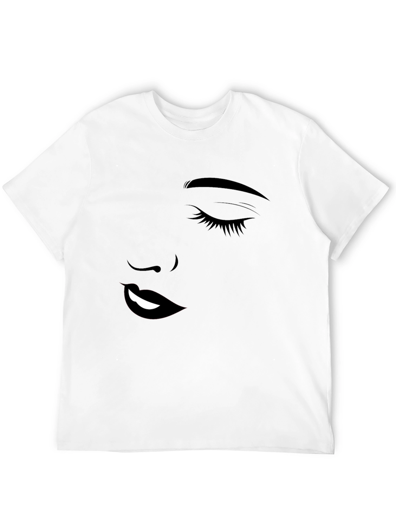 Stylish Black Graphic Tee - Woman Face Design