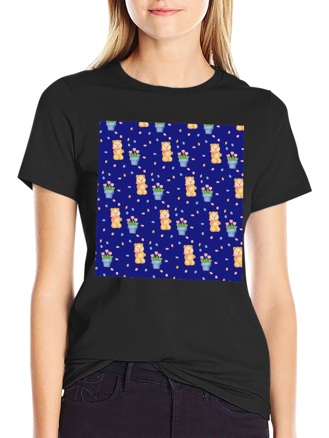 Teddy Bear & Flower Pattern Tee