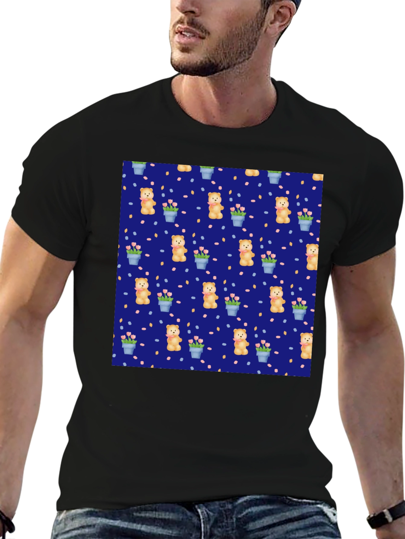 Teddy Bear & Flower Pattern Tee