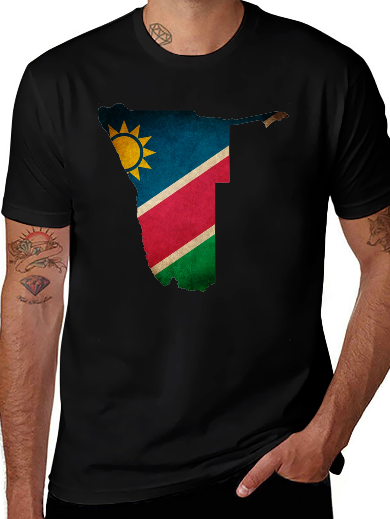 Namibia Flag Map Graphic Tee - Black