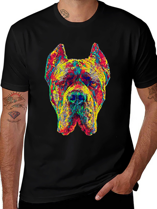 Colorful Dog Graphic Black T-Shirt