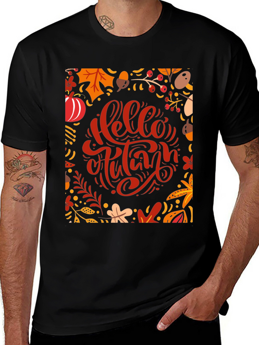Hello Autumn Graphic Tee - Black Cotton T-Shirt