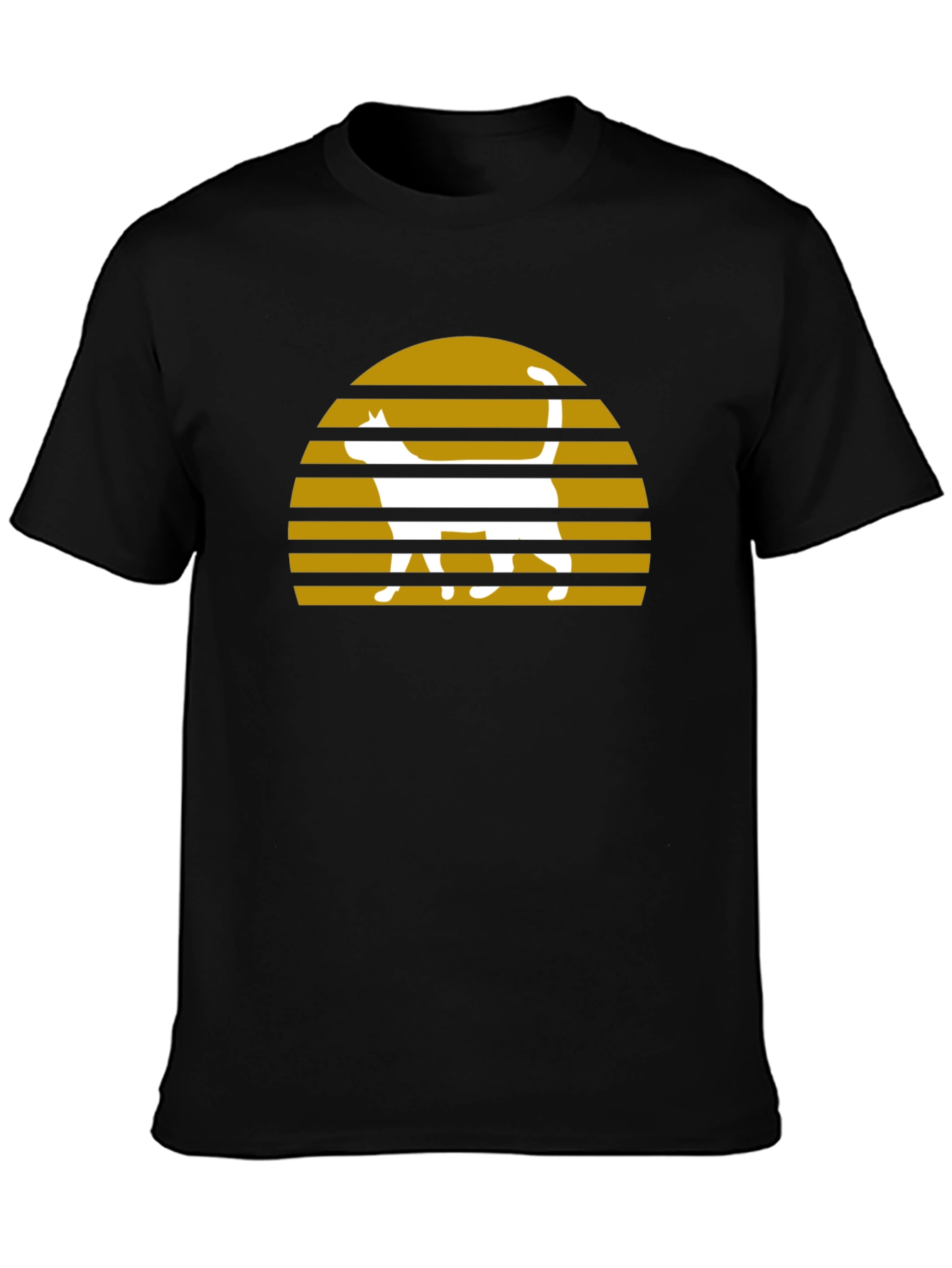 Retro Cat Sunset Graphic T-Shirt - Black