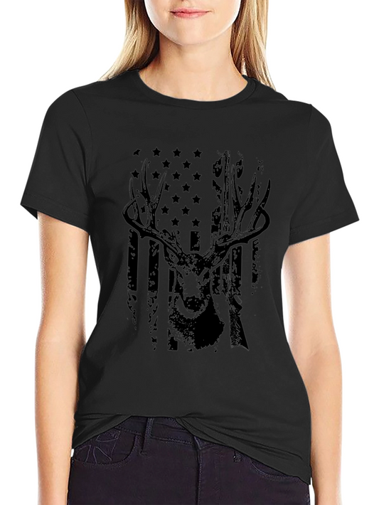 Deer Hunting American Flag Graphic T-Shirt